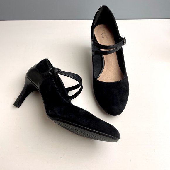 Clarks Dancer Reece black suede mary jane heels - size 10M - Picture 9 of 13